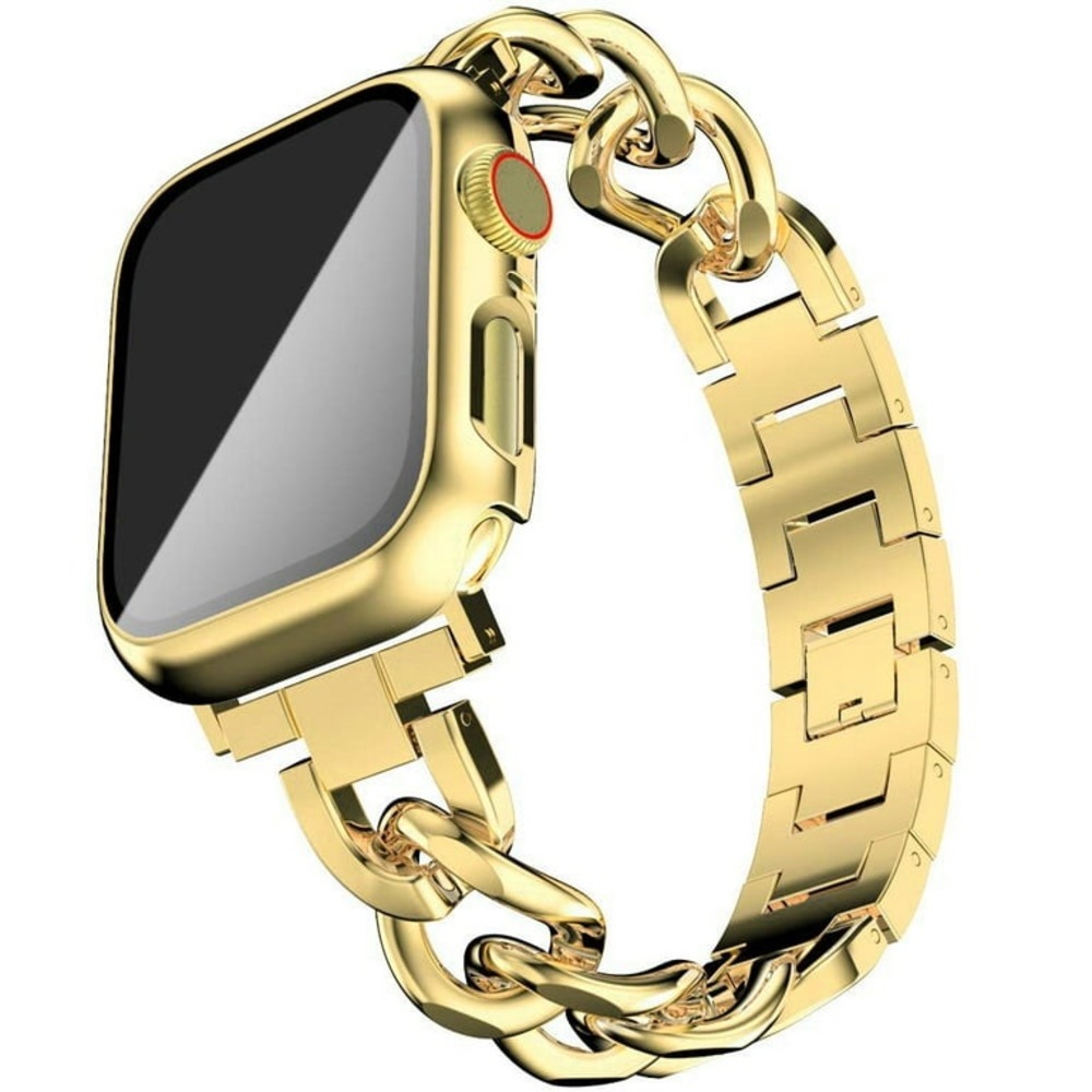 Apple watch strap 42mm 44mm 45mm cuban yellow gold stainless PVD plated iwatch